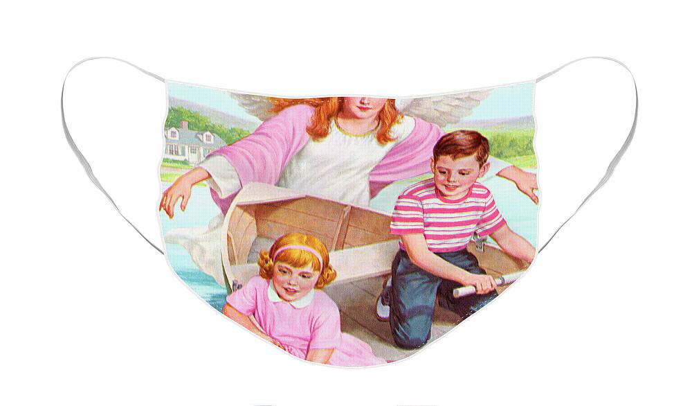 Activity Face Mask featuring the drawing Guardian Angel Watching Over Boy and Girl by CSA Images