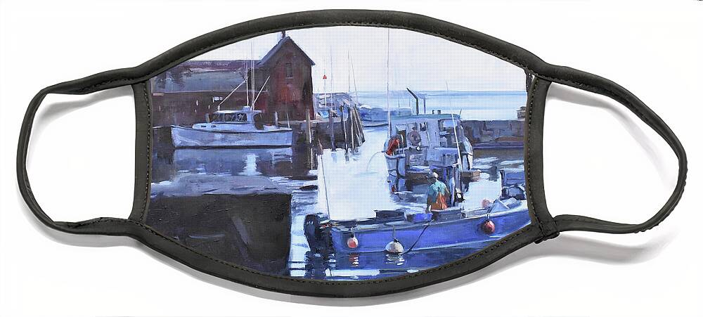 Rockport Face Mask featuring the painting He Greets the Day by Deb Putnam