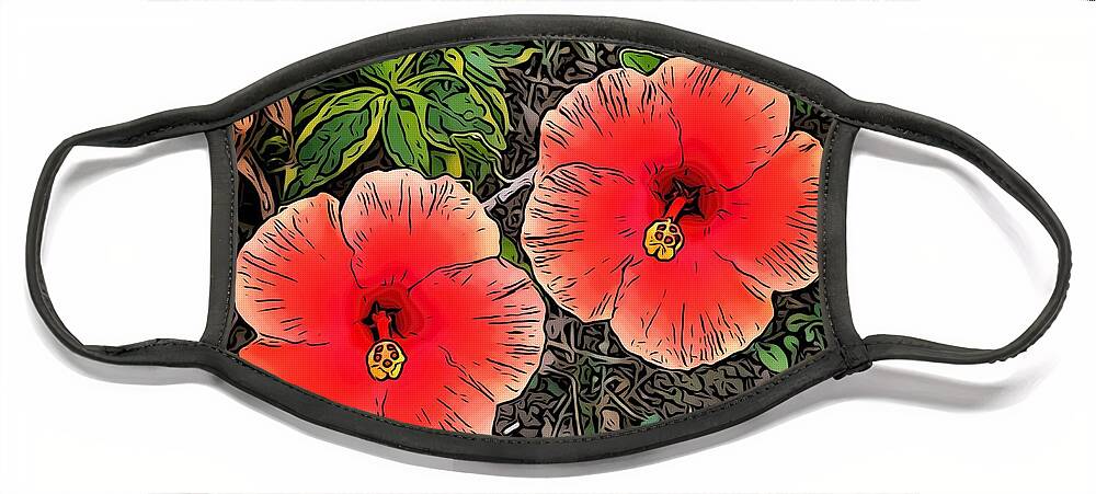 Hibiscus Face Mask featuring the digital art Hibiscus by Laura Forde