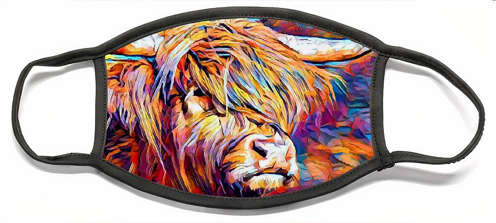 Cow Face Mask featuring the painting Highland Cow 6 by Chris Butler