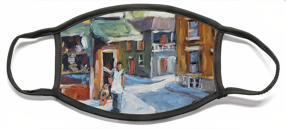 12x12x1.5 Face Mask featuring the painting Hockey Kids in the Neighbourhood by Richard T Pranke