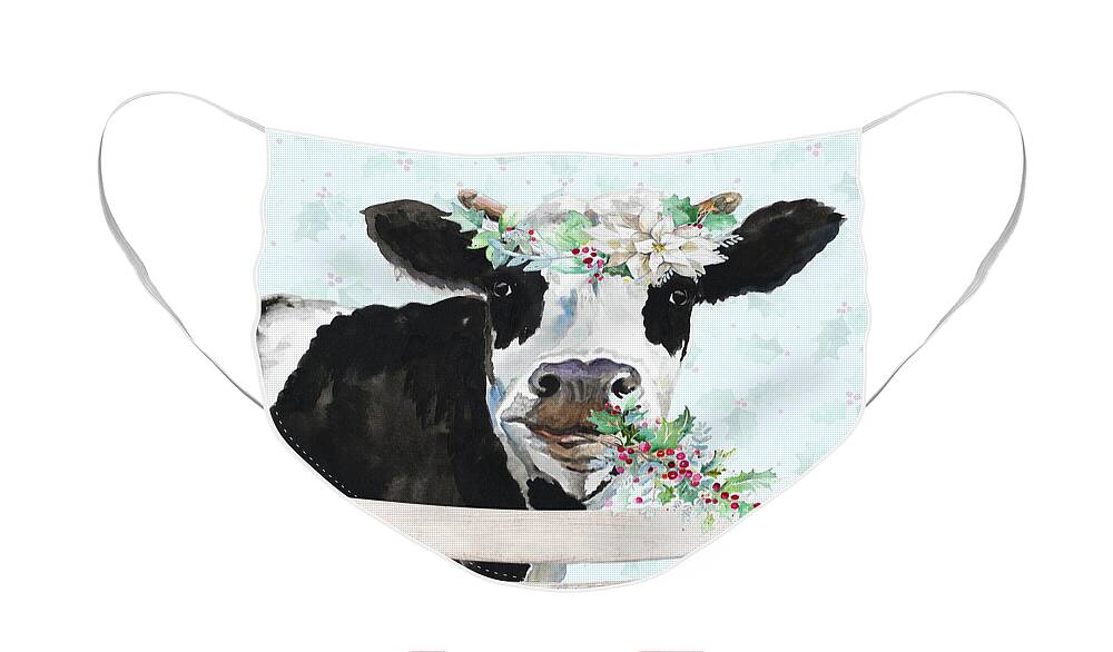 Holiday Face Mask featuring the painting Holiday Crazy Cow by Patricia Pinto