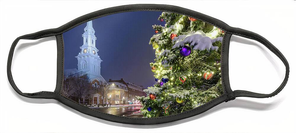 Snow Face Mask featuring the photograph Holiday Snow, Market Square by Jeff Sinon