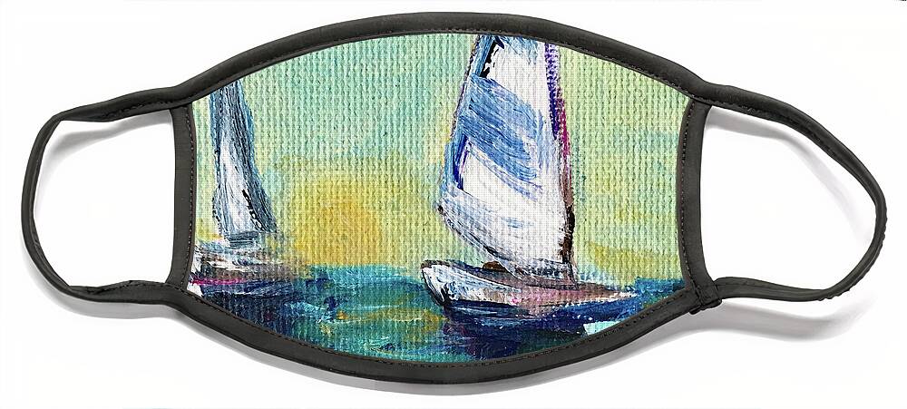 Sailing Face Mask featuring the painting Horizon Sail by Roxy Rich