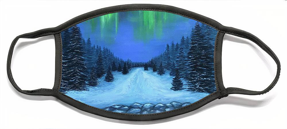 Aurora Face Mask featuring the painting Hot Springs and Aurora Borealis by Aicy Karbstein