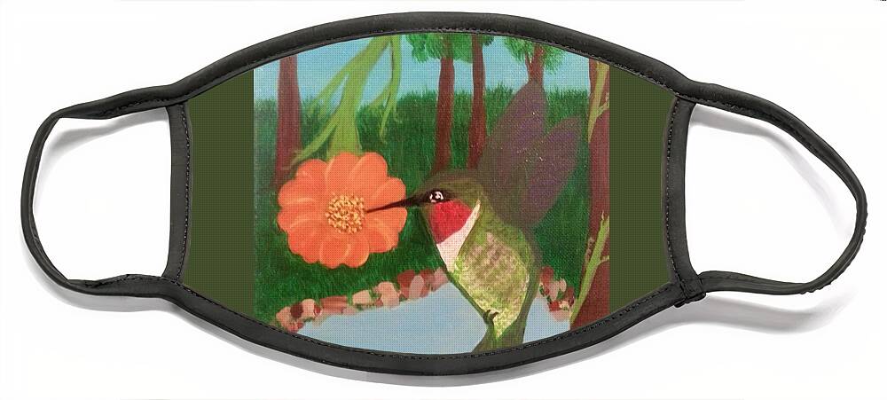 Hummingbird Face Mask featuring the painting Hummingbird View From Balcony by Elizabeth Mauldin