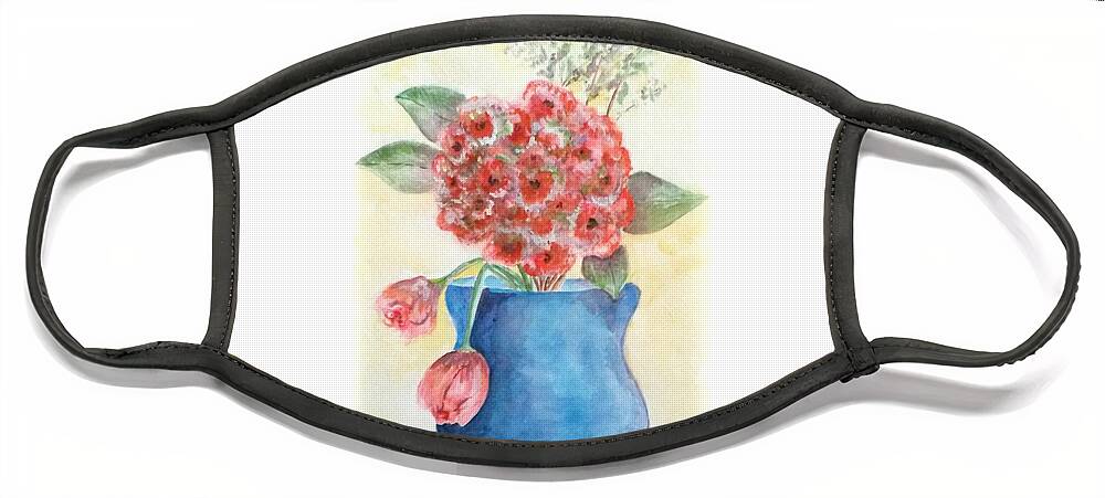 Vase Face Mask featuring the painting Hydrangea and Roses by Claudette Carlton