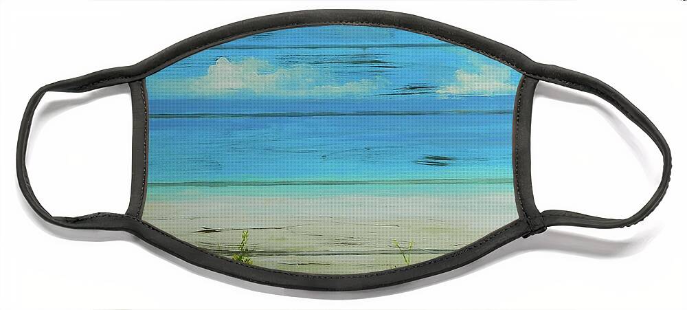 Tropical Landscape Face Mask featuring the painting I Love The Beach 2 by Kenneth Harris