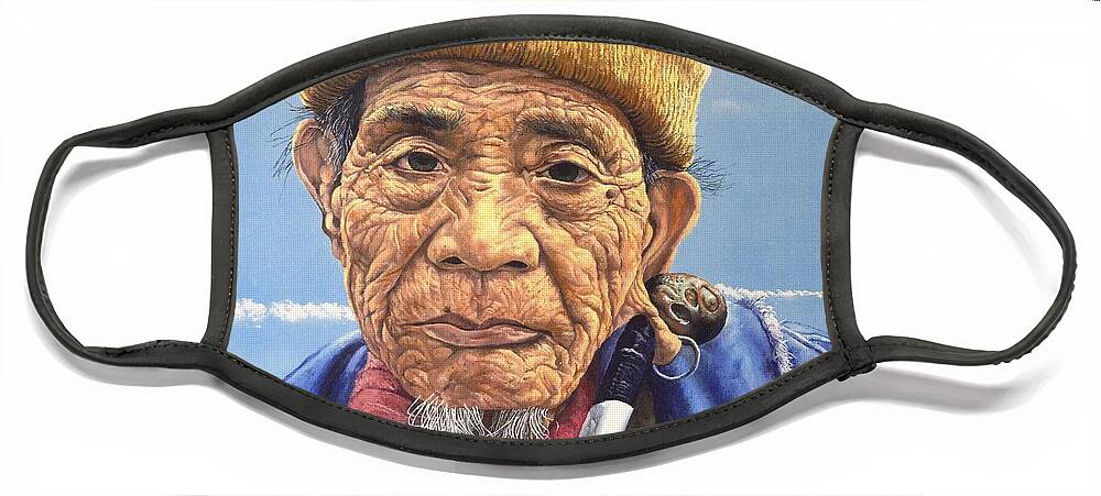 Ifugao Face Mask featuring the painting Ifugao Tribesman in oil painting by Christopher Shellhammer