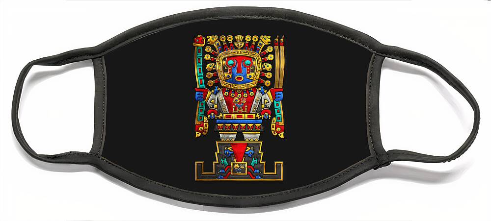 Treasures Of Pre-columbian America’ Collection By Serge Averbukh Face Mask featuring the digital art Incan Gods - The Great Creator Viracocha on Black Canvas by Serge Averbukh
