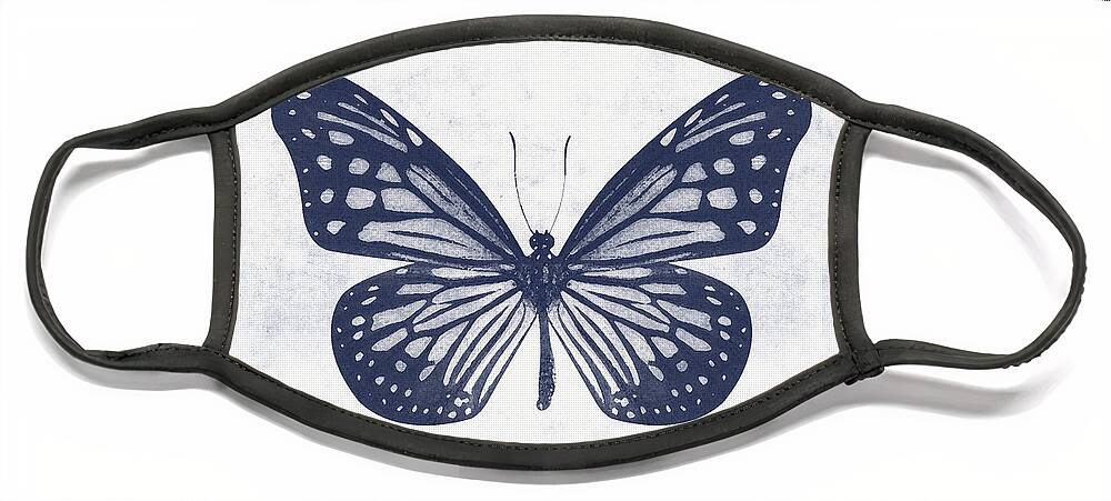 Butterfly Face Mask featuring the mixed media Indigo and White Butterfly 2- Art by Linda Woods by Linda Woods