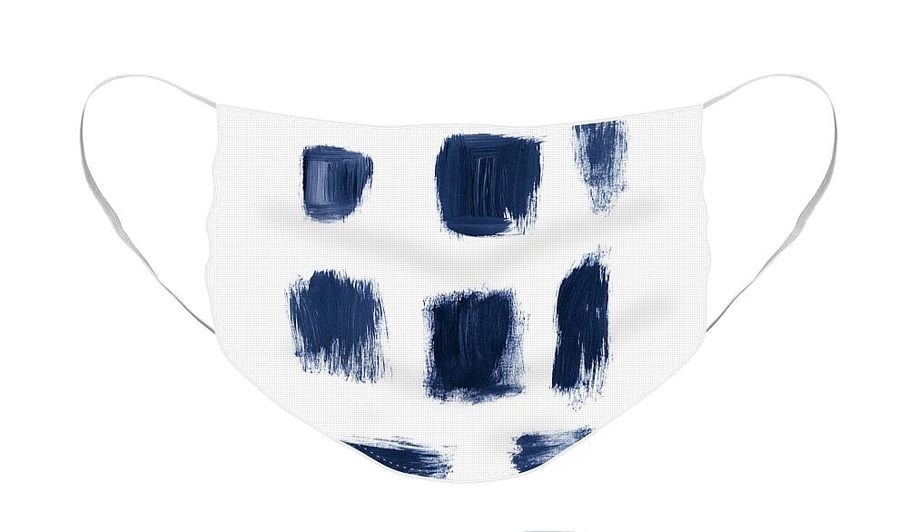 Abstract Face Mask featuring the painting Indigo Brushstrokes- Art by Linda Woods by Linda Woods