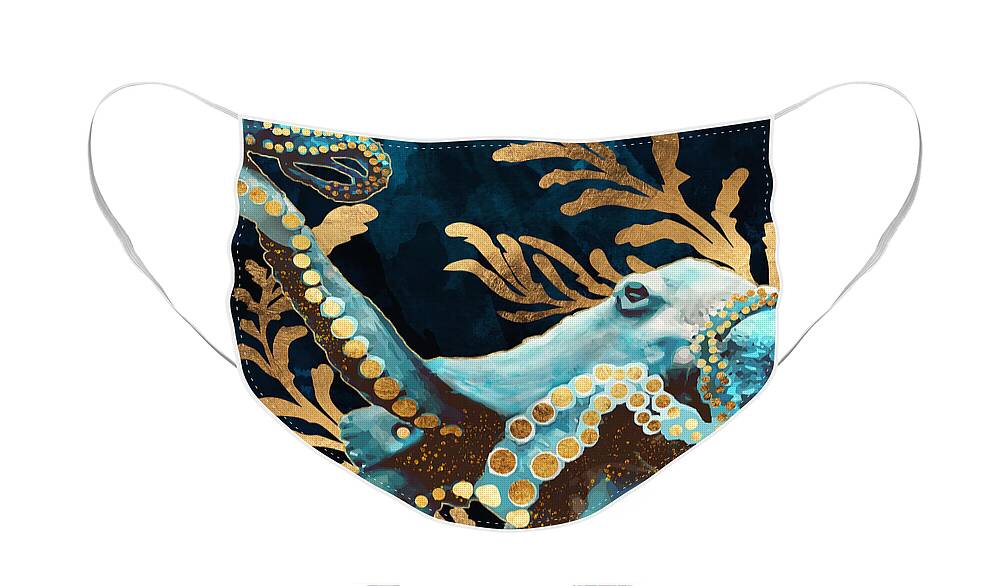 Digital Face Mask featuring the digital art Indigo Octopus by Spacefrog Designs