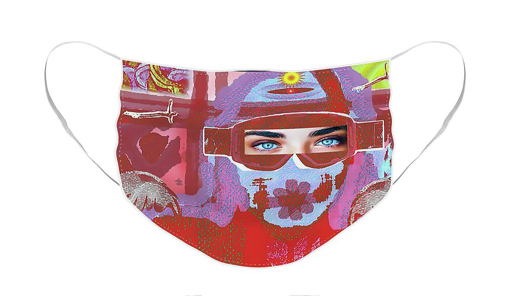 Angel Face Mask featuring the digital art Introspection Red by Alexandra Vusir