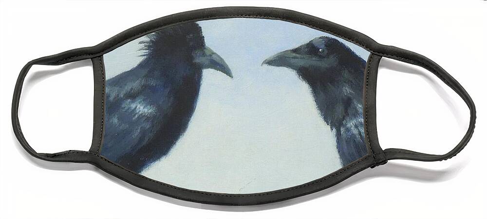 Raven Face Mask featuring the painting It's Called a Crowhawk by Phyllis Andrews