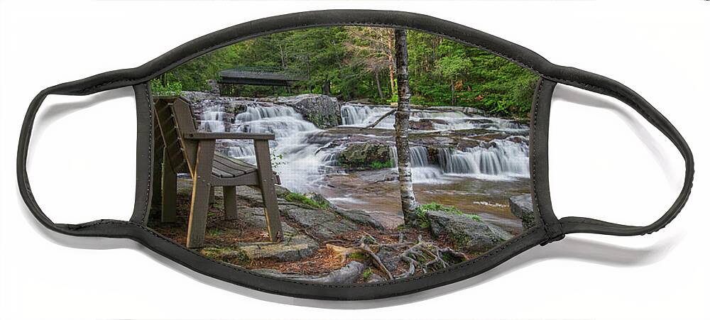 Jackson Face Mask featuring the photograph Jackson Falls Bench by White Mountain Images