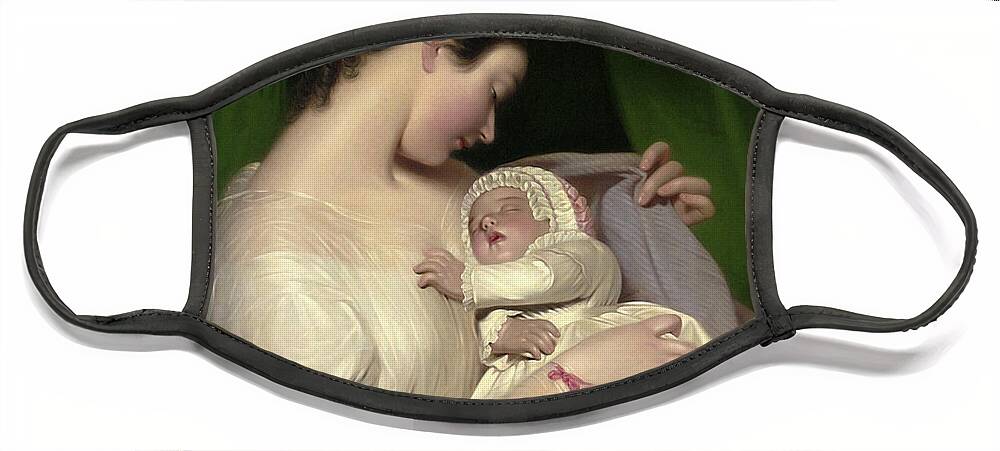 Elizabeth Sant Face Mask featuring the painting James Sant's Wife Elizabeth With Their Daughter Mary Edith by James Sant by Rolando Burbon