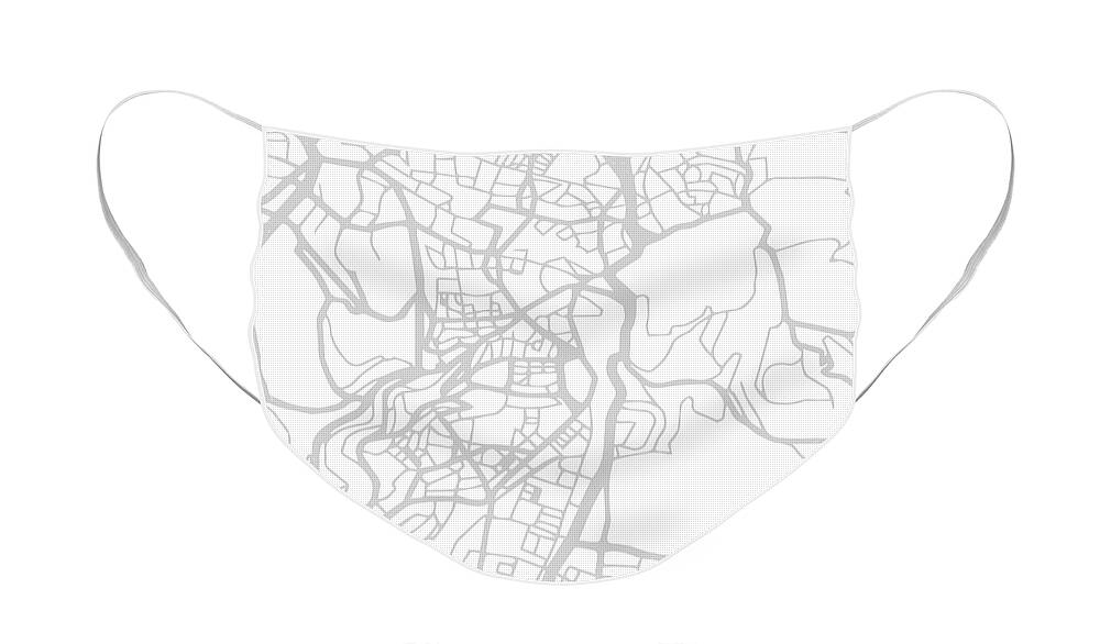 Jerusalem Face Mask featuring the mixed media Jerusalem Israel City Street Map Minimalist Black and White Series by Design Turnpike
