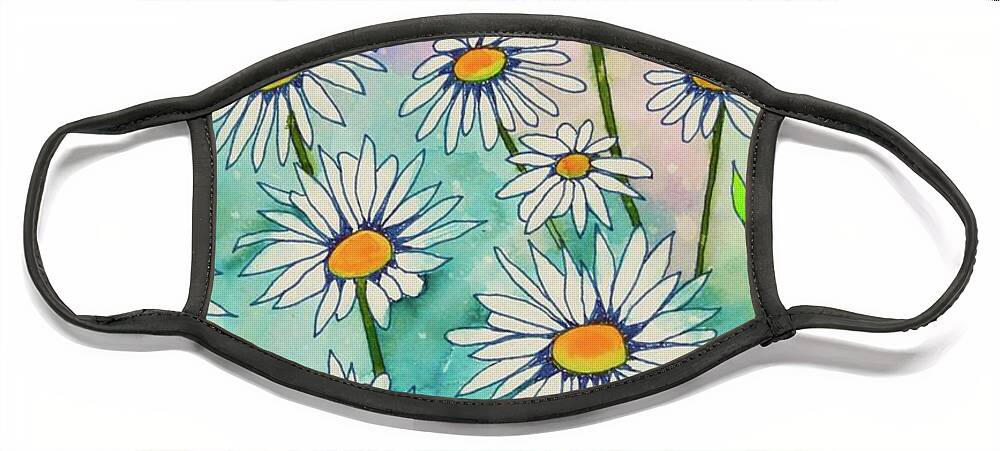 Barrieloustark Face Mask featuring the painting Just A Bunch Of Daisies by Barrie Stark