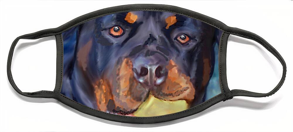 Rottweiler Face Mask featuring the painting Kuma - Rottweiler by Jeanette Mahoney