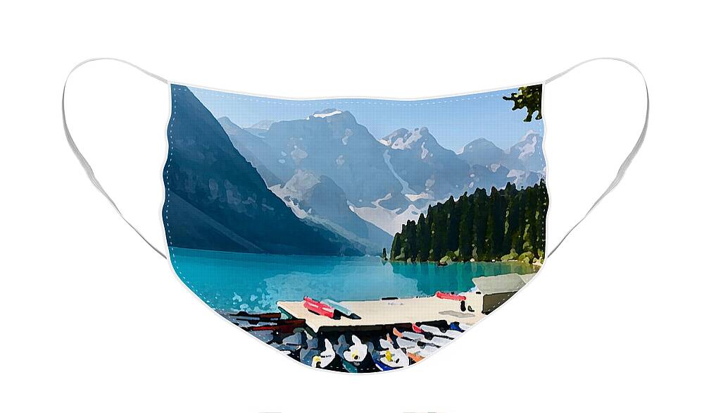 Moraine Lake Face Mask featuring the photograph Moraine Lake Canoes by Tom Johnson