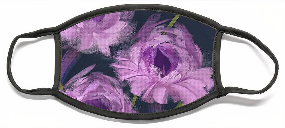 Flower Face Mask featuring the digital art Lavender Posies by Lois Bryan