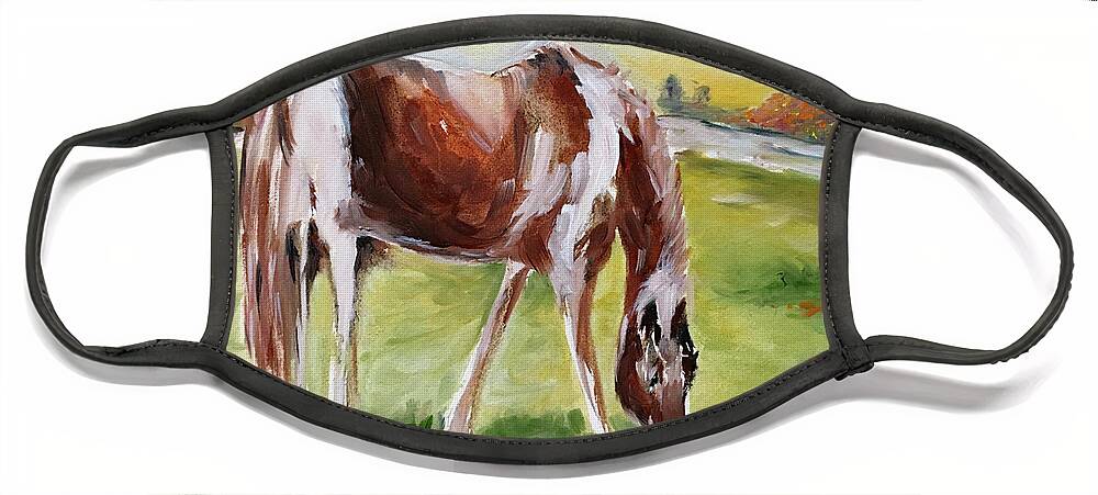 Horse Face Mask featuring the painting Lazy Grazing by Roxy Rich
