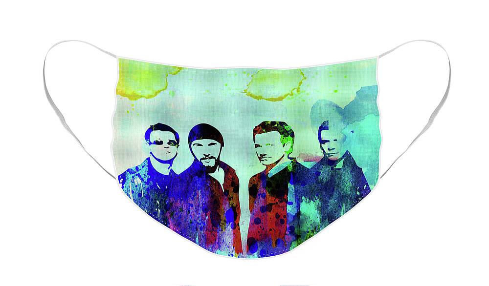 U2 Face Mask featuring the mixed media Legendary U2 Watercolor by Naxart Studio