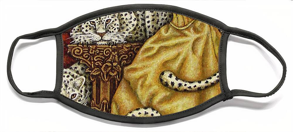 Cat Lady Face Mask featuring the painting Leopard's Lair by Amy E Fraser