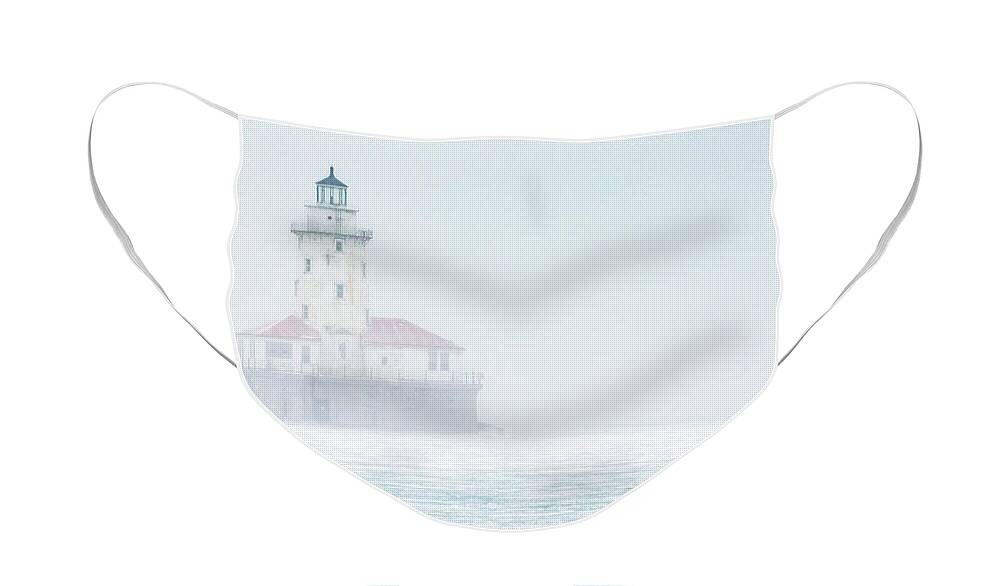 Chicago Face Mask featuring the photograph Lighthouse in the Mist by Framing Places
