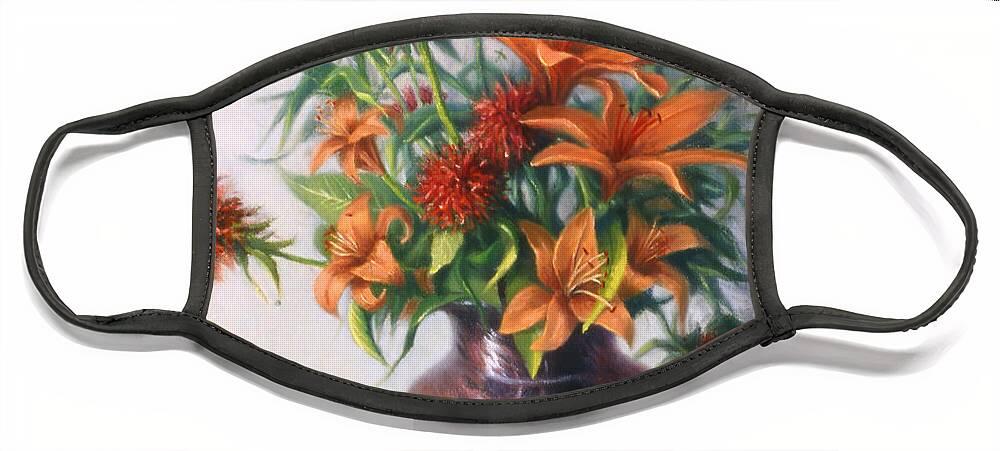 Still Life Face Mask featuring the painting Lillies Galore by Rick Hansen