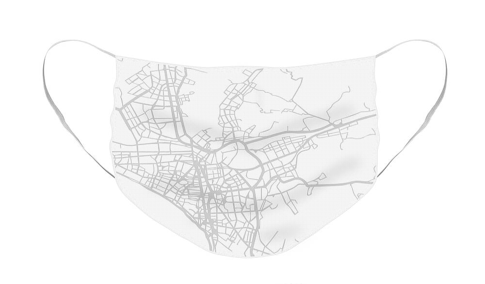 Lima Face Mask featuring the mixed media Lima Peru City Street Map Minimalist Black and White Series by Design Turnpike