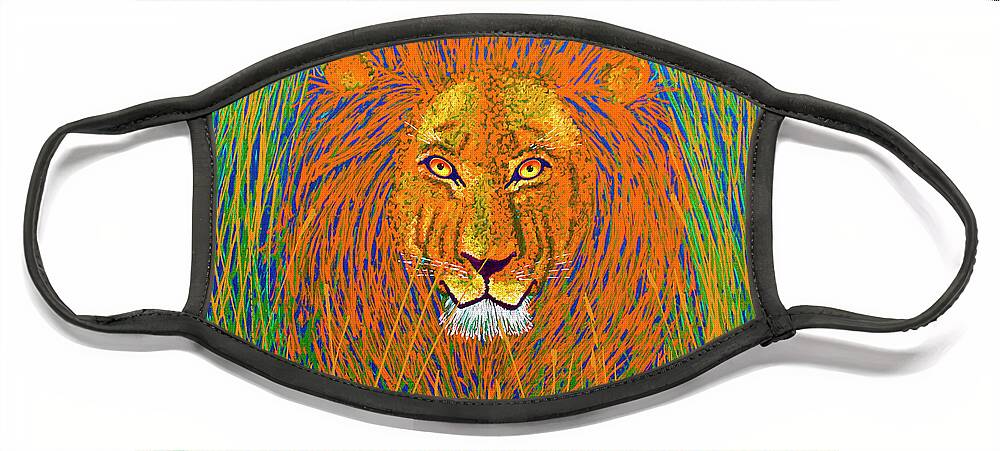 Lion Face Mask featuring the painting Lion in the Grass by David Arrigoni