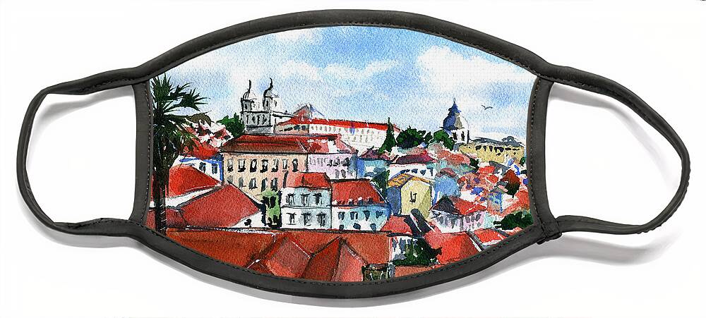 Portugal Face Mask featuring the painting Lisbon by Dora Hathazi Mendes