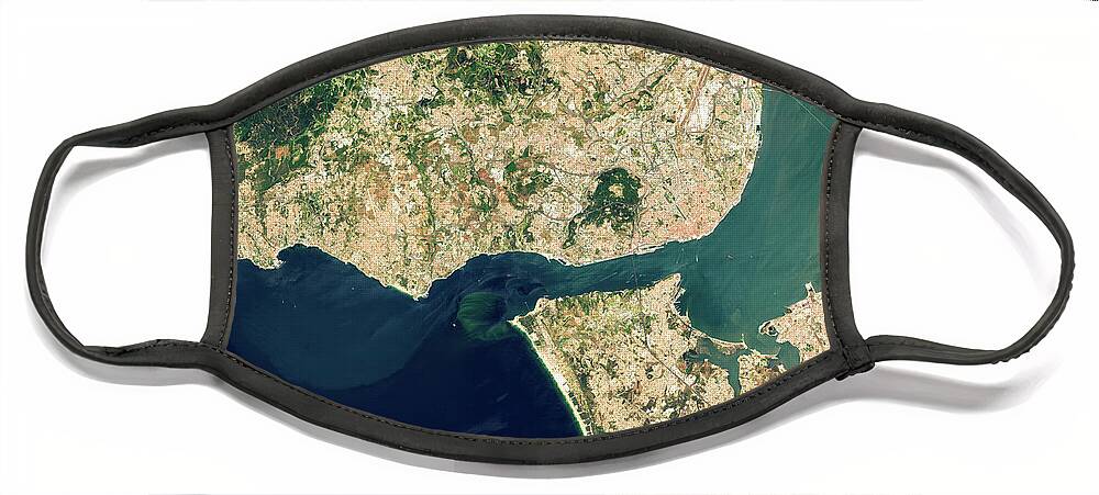 Satellite Image Face Mask featuring the digital art Lisbon from space by Christian Pauschert