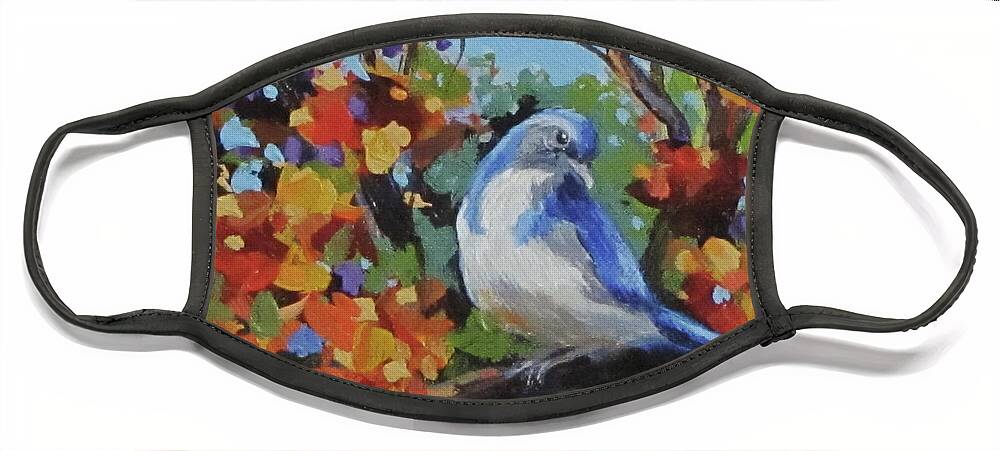 Birds Face Mask featuring the painting Little Jay by Karen Ilari
