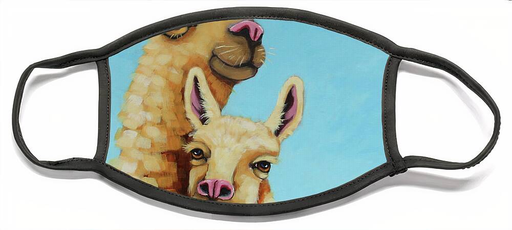 Llama Face Mask featuring the painting Llama and Mama by Lucia Stewart
