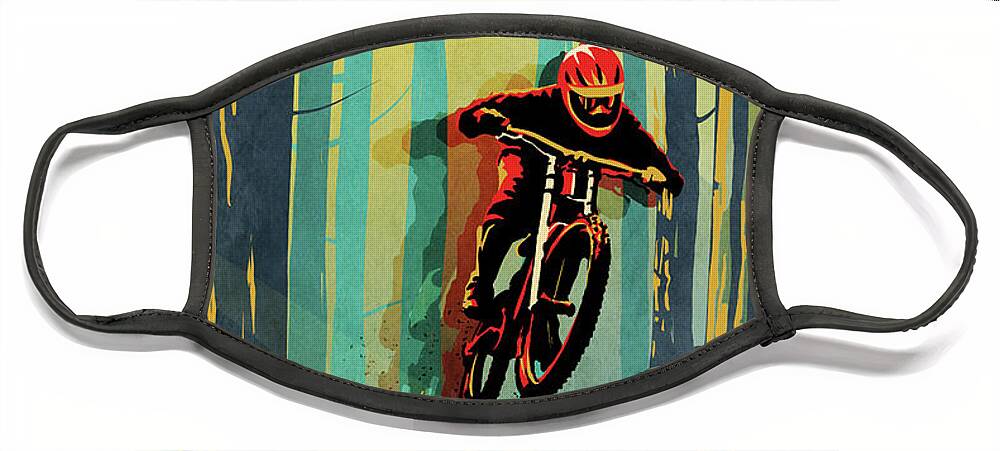 Mountain Bike Face Mask featuring the painting Log Jumper by Sassan Filsoof