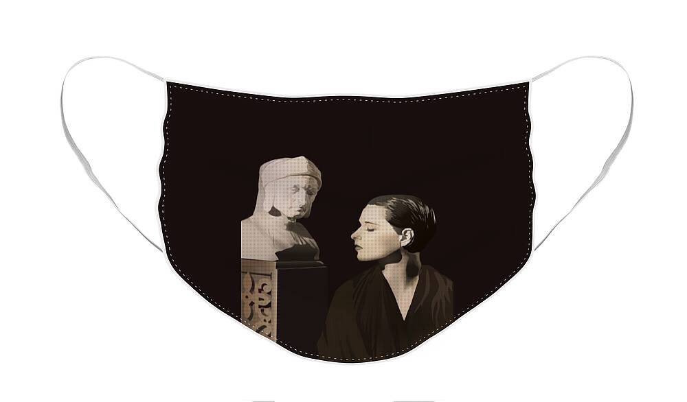 Louise Brooks Official Face Mask featuring the digital art Louise Brooks with bust of Dante Alighieri by Louise Brooks