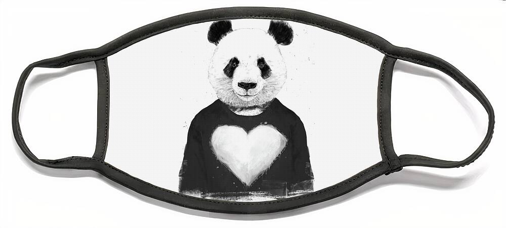 Panda Face Mask featuring the mixed media Lovely panda by Balazs Solti