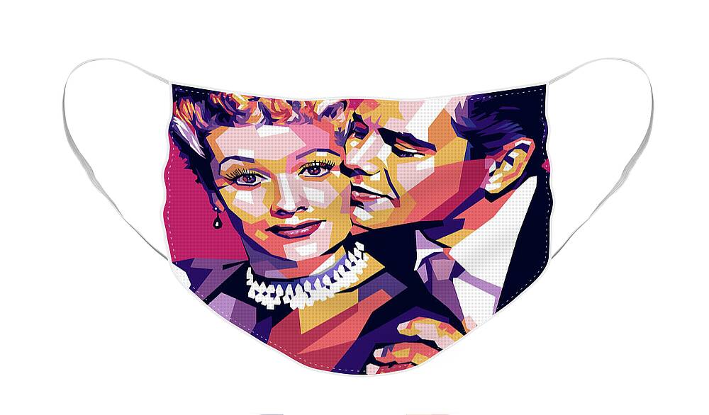 Lucille Face Mask featuring the digital art Lucille Ball and Desi Arnaz by Stars on Art