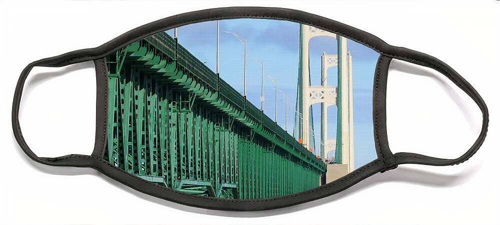 Mackinac Bridge Face Mask featuring the photograph Mackinac Bridge and Waves by Keith Stokes