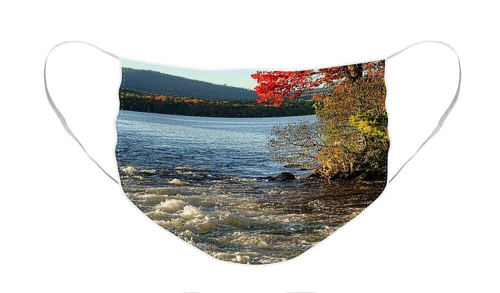 Fall Face Mask featuring the photograph Maine Long Pond in Belgrade Lakes in Fall by Olivier Le Queinec