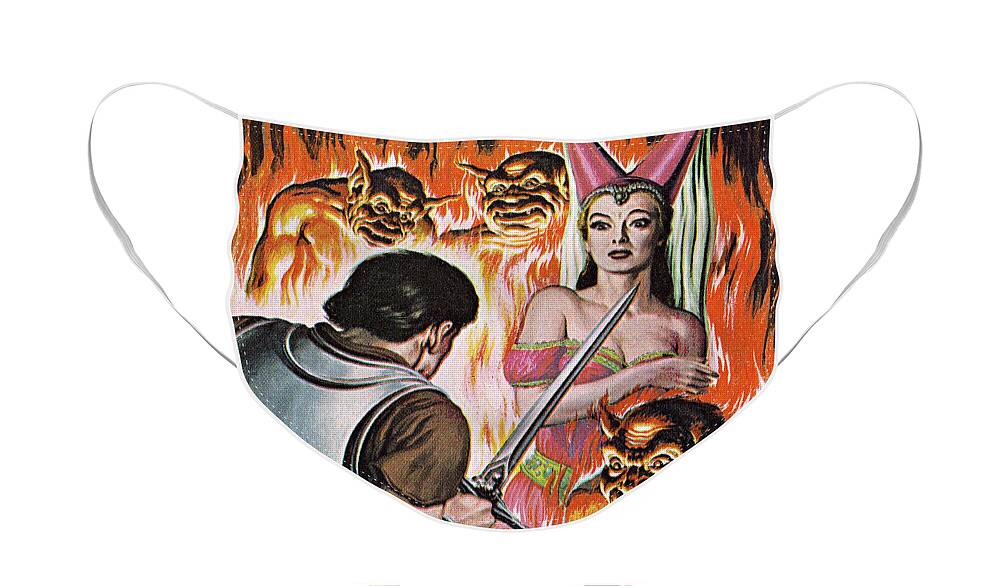 Adult Face Mask featuring the drawing Man With Sword and Devils by CSA Images