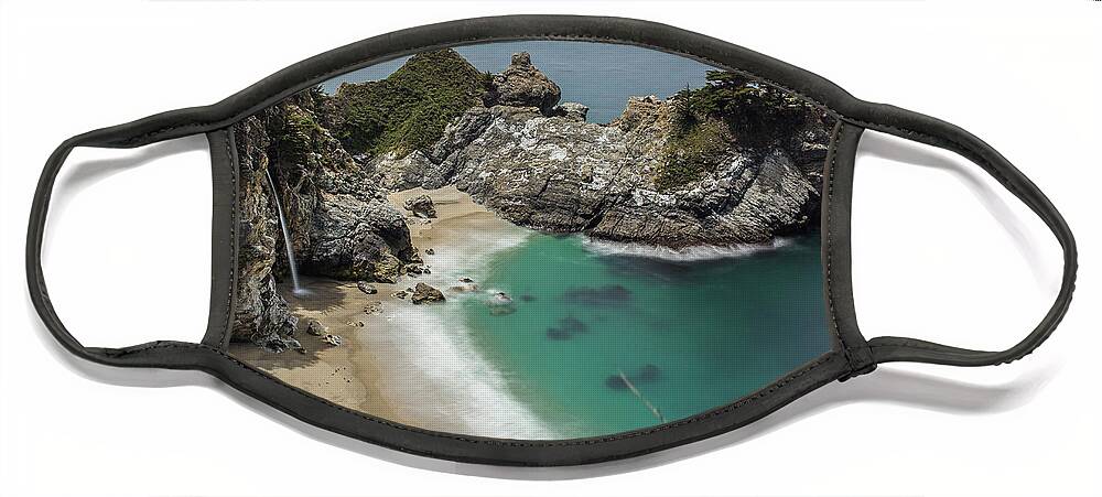 Waterfall Face Mask featuring the photograph McWay waterfall, Big Sur, California by Julieta Belmont