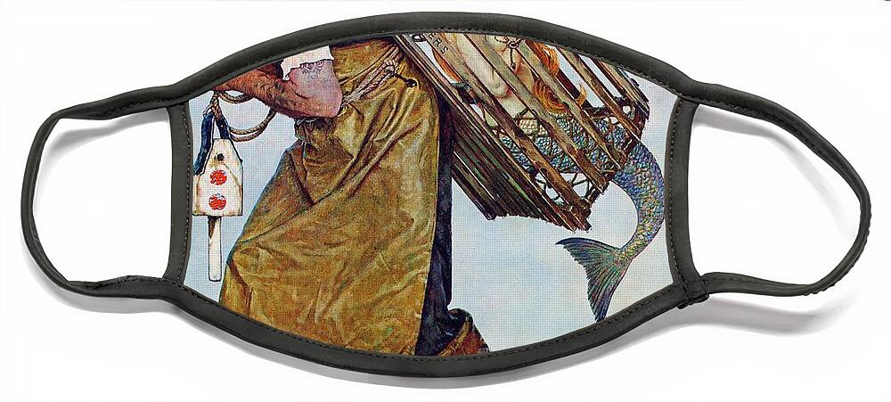 Lobsterman Face Mask featuring the painting Mermaid by Norman Rockwell