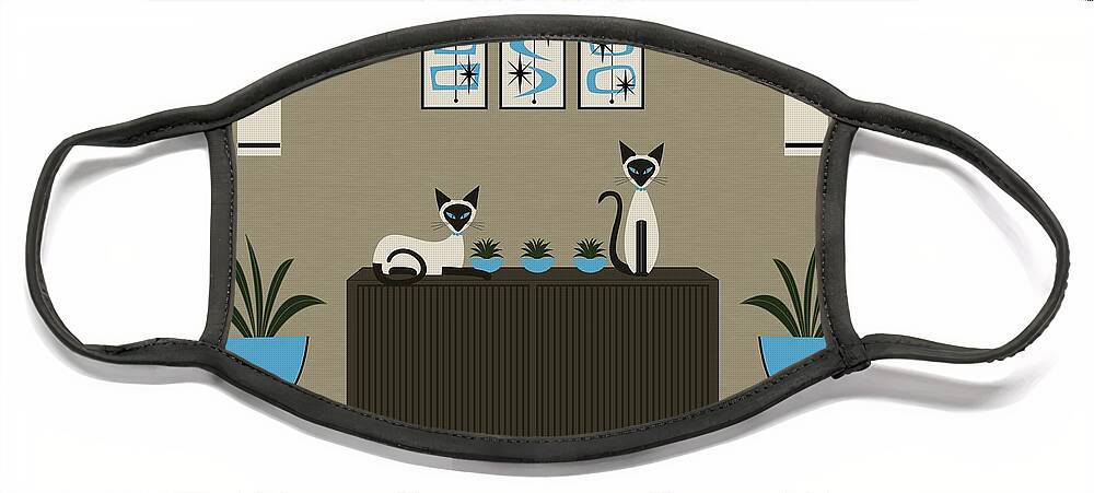 Mid Century Modern Face Mask featuring the digital art Mid Century Modern Siamese Cats by Donna Mibus