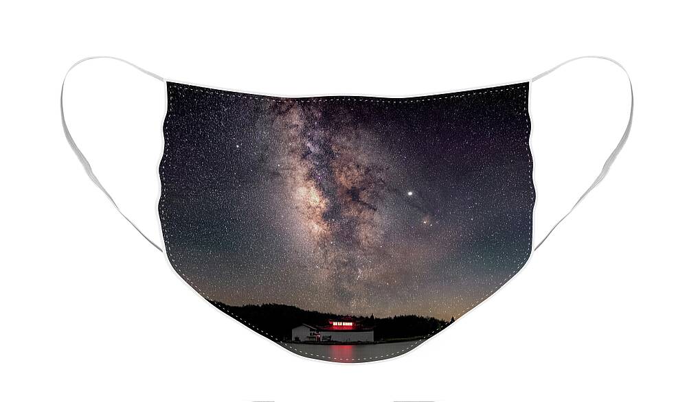 Milky Way Face Mask featuring the photograph Milky Way over the TianPing Mountain Lake Temple by William Dickman