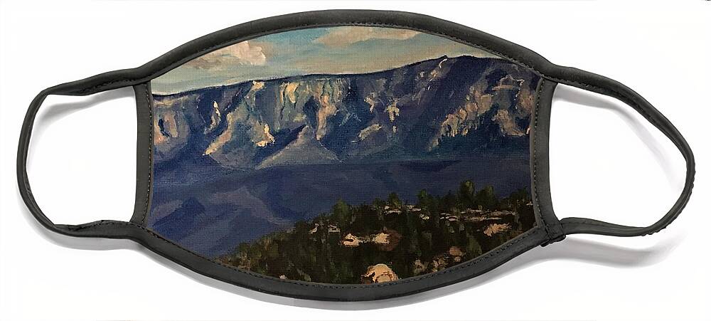 Mogollon Rim Face Mask featuring the painting Mogollon Rim, from Airport Road in Payson by Julie Wittwer