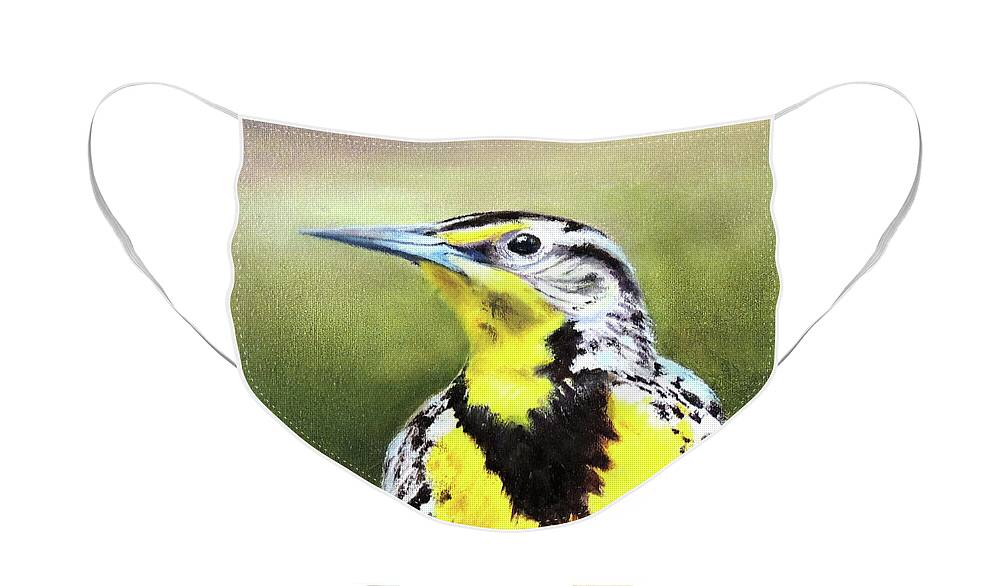 Bird Face Mask featuring the painting Montana Meadowlark by Marsha Karle